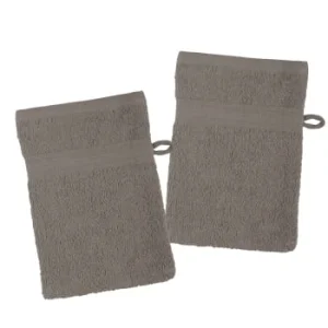 soldes de Noël Home Bain Lot De 2 Gants De Toilette En Coton Bio Coton Taupe 21×15 10