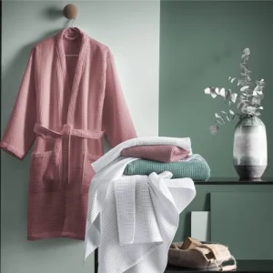 Blanc Cerise Peignoir Femme Col Kimono En Coton BIO Taille S grande promotion 6